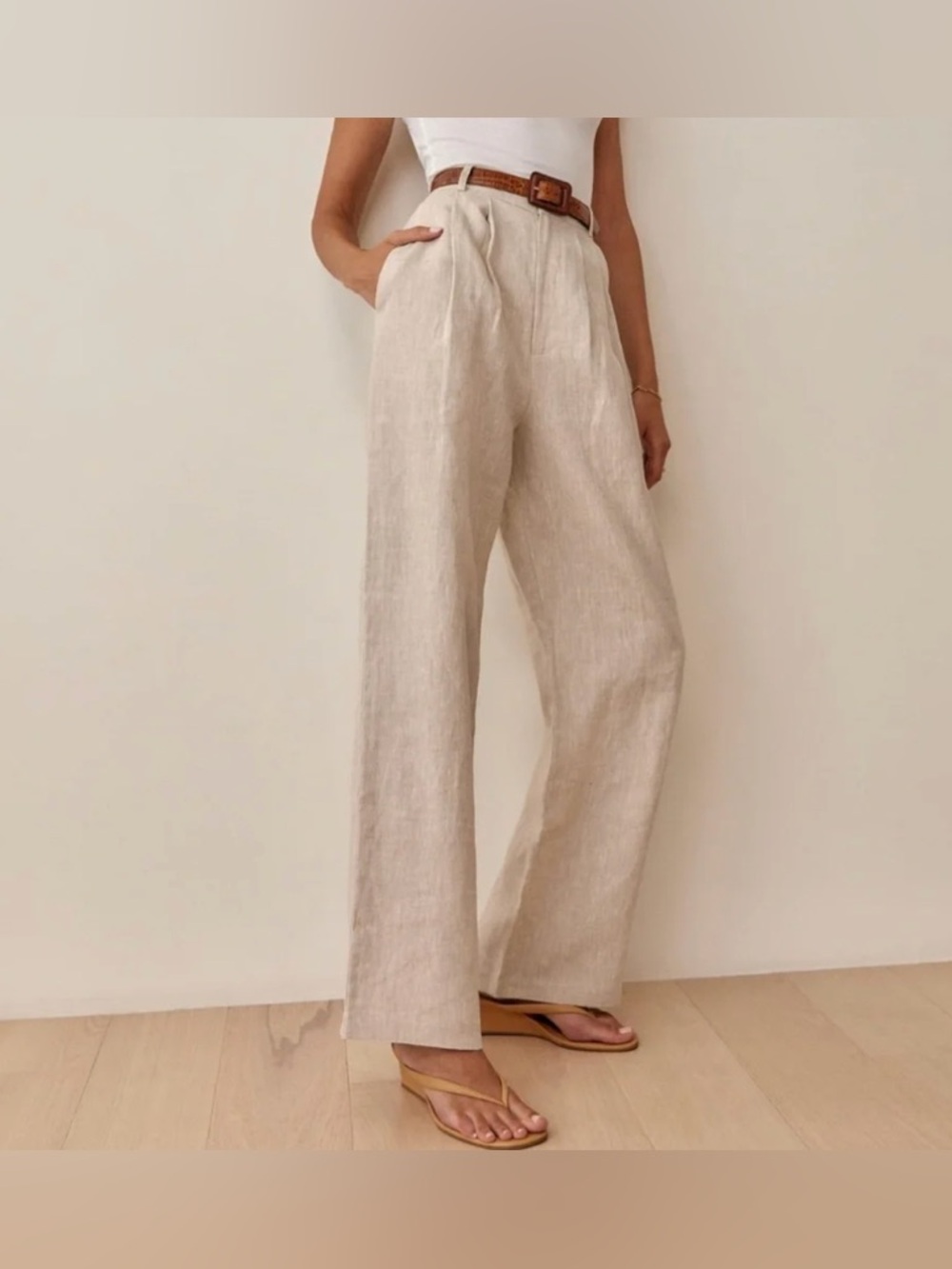Reformation Vesta Linen Wide-Leg High-Rise Pants | Size 8 | Trouser